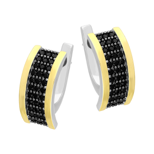 Kolczyki srebrne z czarnymi cyrkoniami i złotą blaszką/ang.zap. PX G0315_BL_AU375 blaszka gold