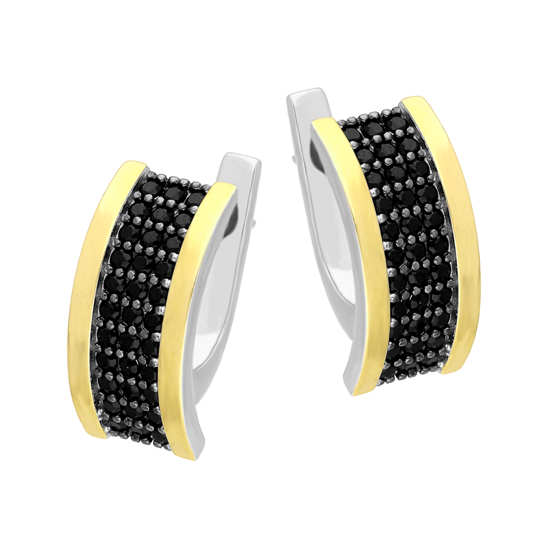 Kolczyki srebrne z czarnymi cyrkoniami i złotą blaszką/ang.zap. PX G0315_BL_AU375 blaszka gold