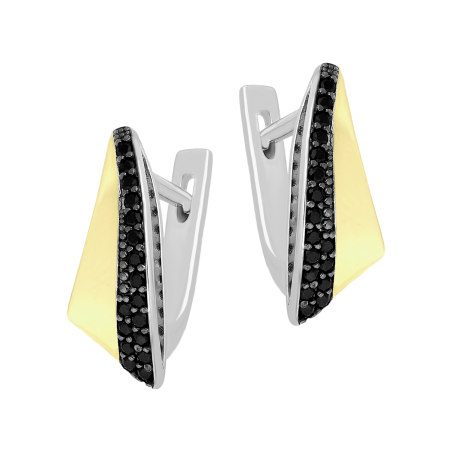 Kolczyki srebrne łuk z czarnymi cyrkoniami i złotą blaszką/ang.zap. PX G0437.10 BL_AU375 blaszka gold