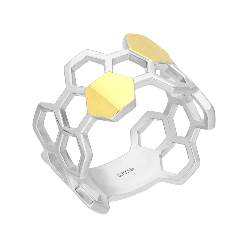 Pierścionek srebrny plaster miodu ze złotymi blaszkami PX G0752.50_AU375 blaszka gold