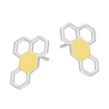 Kolczyki srebrne plaster miodu ze złotą blaszką/sztyft PX G0752.50_AU375 blaszka gold