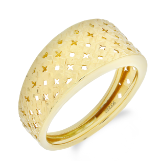 Pierścionek złoty ażurowa blaszka z grawerowanymi gwiazdkami