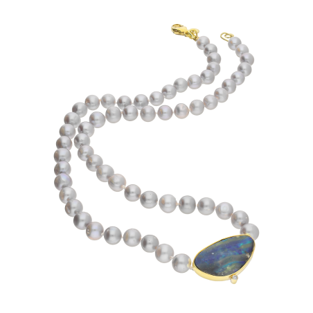 Pozłacany Naszyjnik z Perłami, Opalem i Diamentem - JubilerSezam.pl