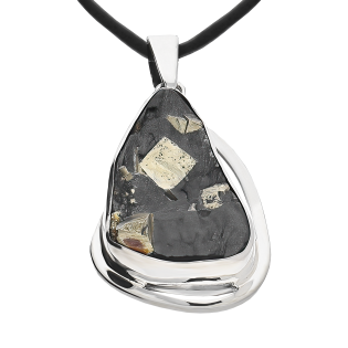 Naszyjnik srebrny łupek z pirytem na czarnym sznurku GX-pir-13 sznurek próba 925