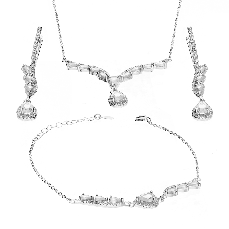 Komplet srebrny kolczyki, naszyjnik i bransoleta z białymi cyrkoniami HS2036 próba 925