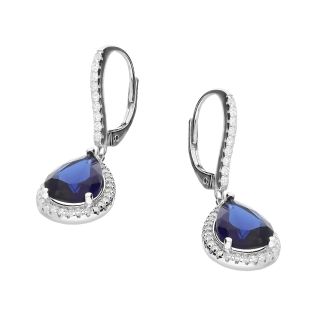 Srebrne Kolczyki Szafirowa Cyrkonia Pr. 925 - JubilerSezam.pl