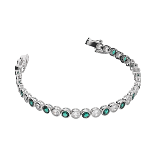 Bransoleta srebrna okrągłe białe i zielone cyrkonie HS2078 GR próba 925