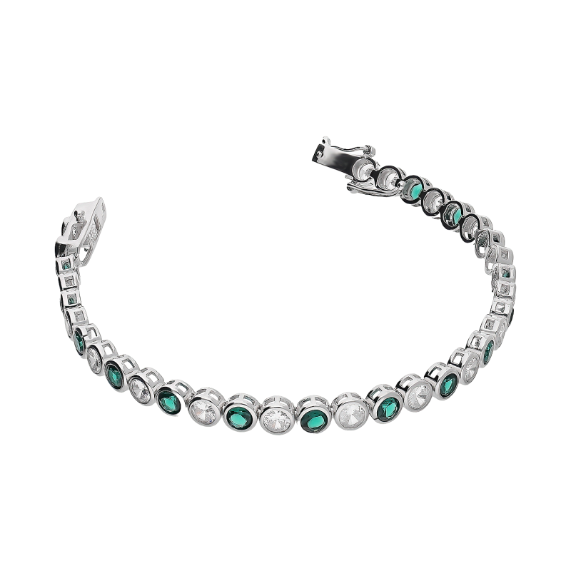 Bransoleta srebrna okrągłe białe i zielone cyrkonie HS2078 GR próba 925