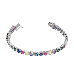 Bransoleta srebrna okrągłe kolorowe cyrkonie HS2078 MIX próba 925