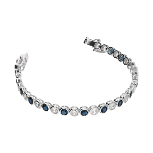 Bransoleta srebrna okrągłe białe i szafirowe cyrkonie HS2078 SA próba 925