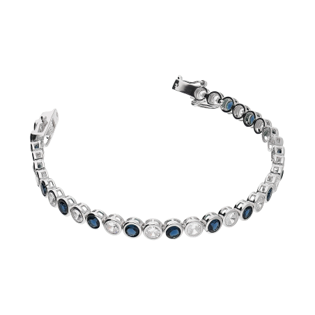 Bransoleta srebrna okrągłe białe i szafirowe cyrkonie HS2078 SA próba 925