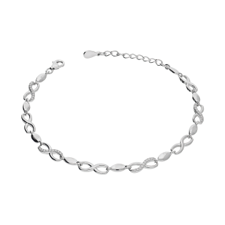 Bransoleta srebrna infinity z cyrkoniami i łezki, próba 925