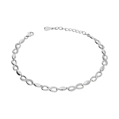 Bransoleta srebrna infinity z cyrkoniami i łezki, próba 925