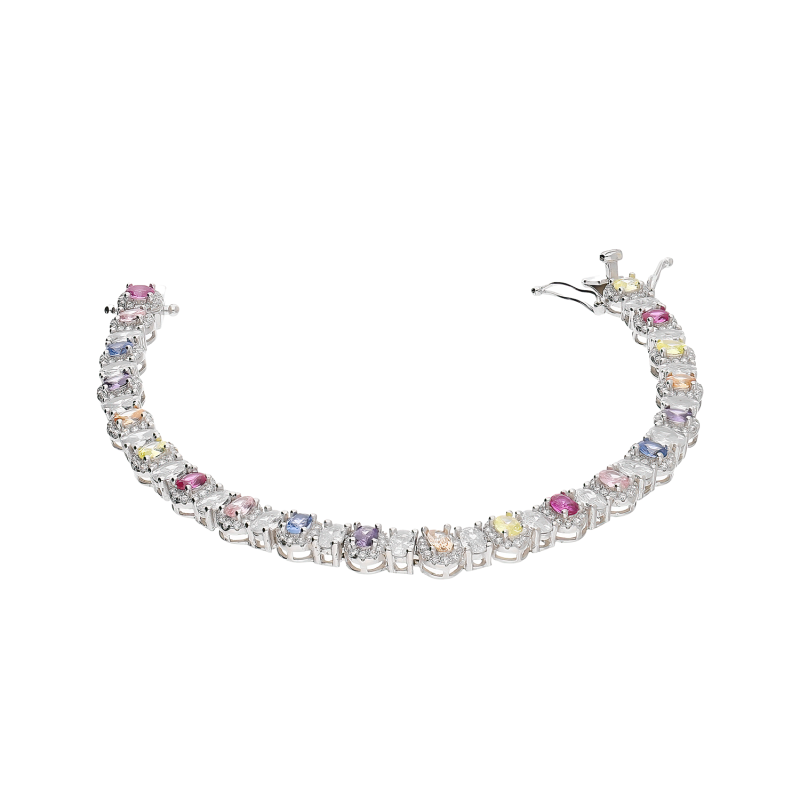 Srebrna Bransoletka z Kolorowymi Cyrkoniami - JubilerSezam.pl