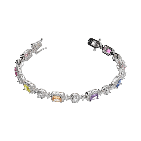 Bransoleta srebrna prostokątne markizy z kolorowymi cyrkoniami HS2083 MIX próba 925
