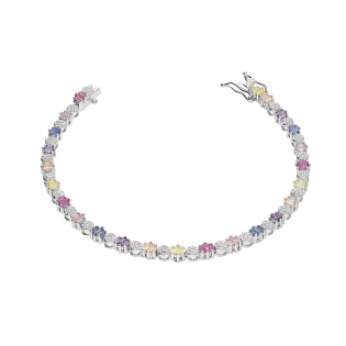 Bransoleta srebrna okrągłymi cyrkoniami i kolorowymi bagietami HS2085 MIX próba 925