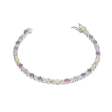 Bransoleta srebrna okrągłymi cyrkoniami i kolorowymi bagietami HS2085 MIX próba 925