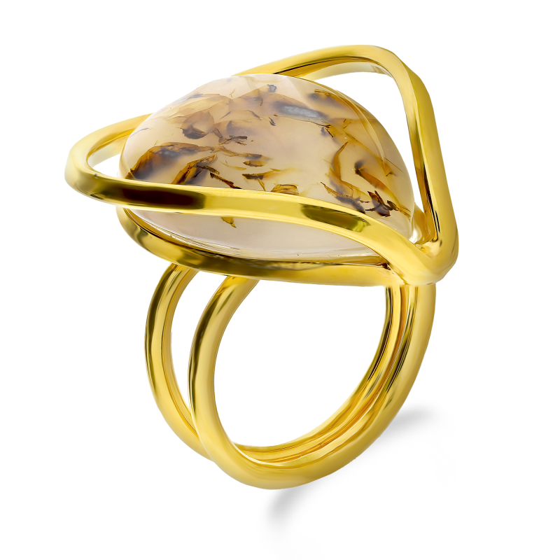 Pozłacany Pierścionek z Agatem Dendrytowym pr. 925 - JubilerSezam.pl