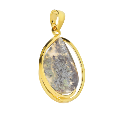 Zawieszka pozłacana agat mszysty w kropli IU-agmsz-1 kropla Gold próba 925