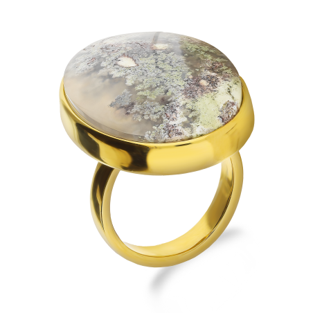 Pierścionek pozłacany owalny agat mszysty próba 925