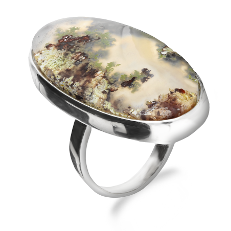 Pierścionek srebrny agat mszysty Ural IU-agmsz-P1 owal próba 925