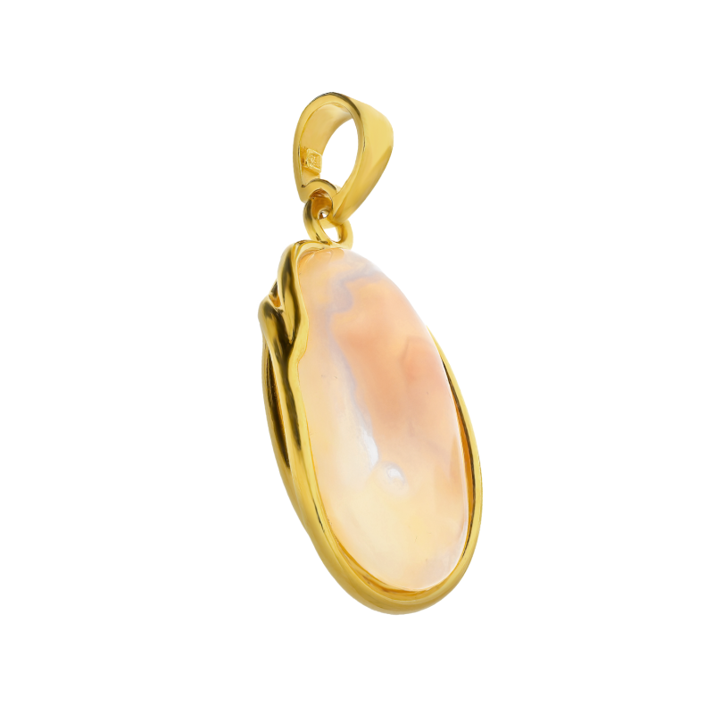 Pozłacana Zawieszka Srebrna Agat Różowy pr. 925 - JubilerSezam.pl