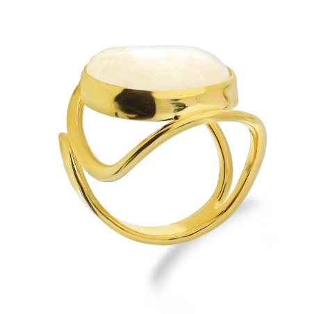 Pierścionek pozłacany z kamieniem księżycowym IU-kmks-P owal Gold próba 925