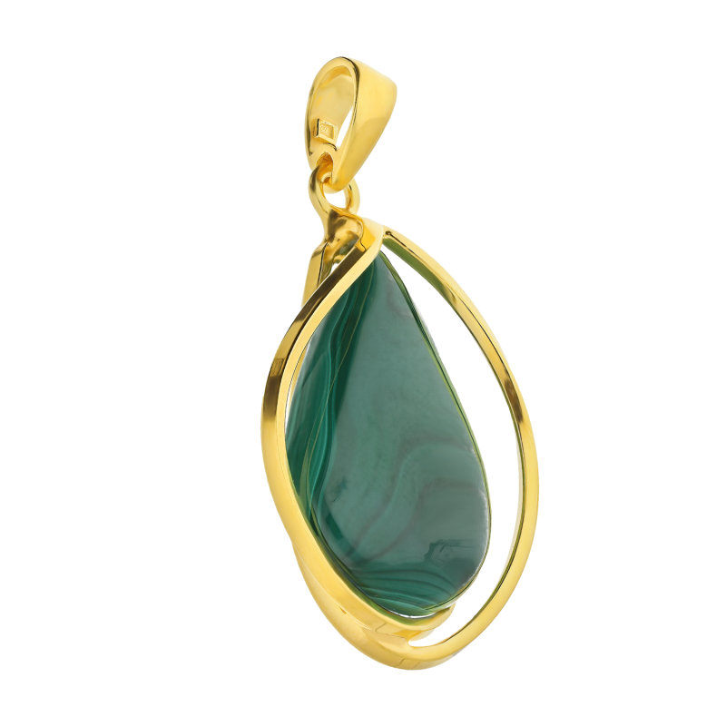 Pozłacana zawieszka z malachitem w kształcie kropli - JubilerSezam.pl