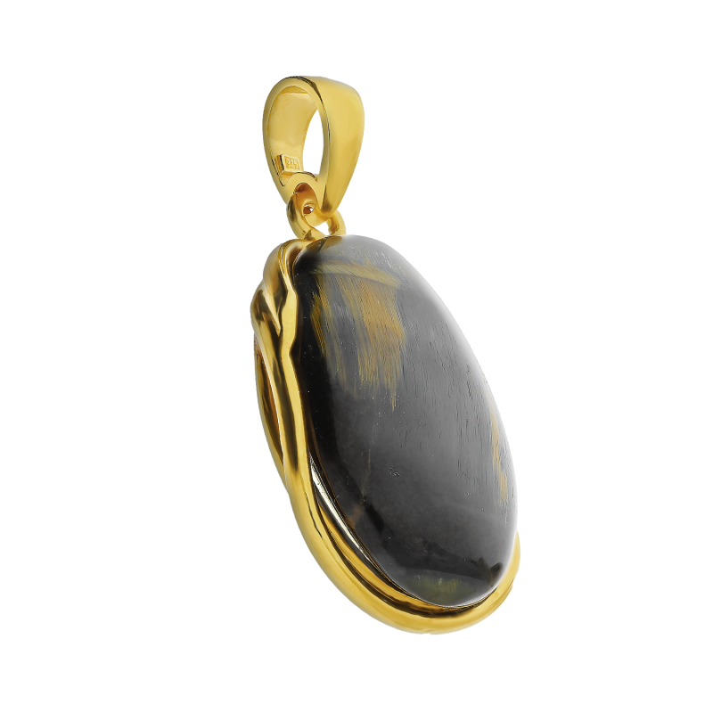 Pozłacana Zawieszka Srebrna Tygrysie Oko Owal - JubilerSezam.pl