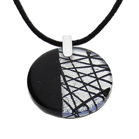 Naszyjnik srebrny z czarno-białym szkłem murano KQ KA10-82 sznurek próba 925