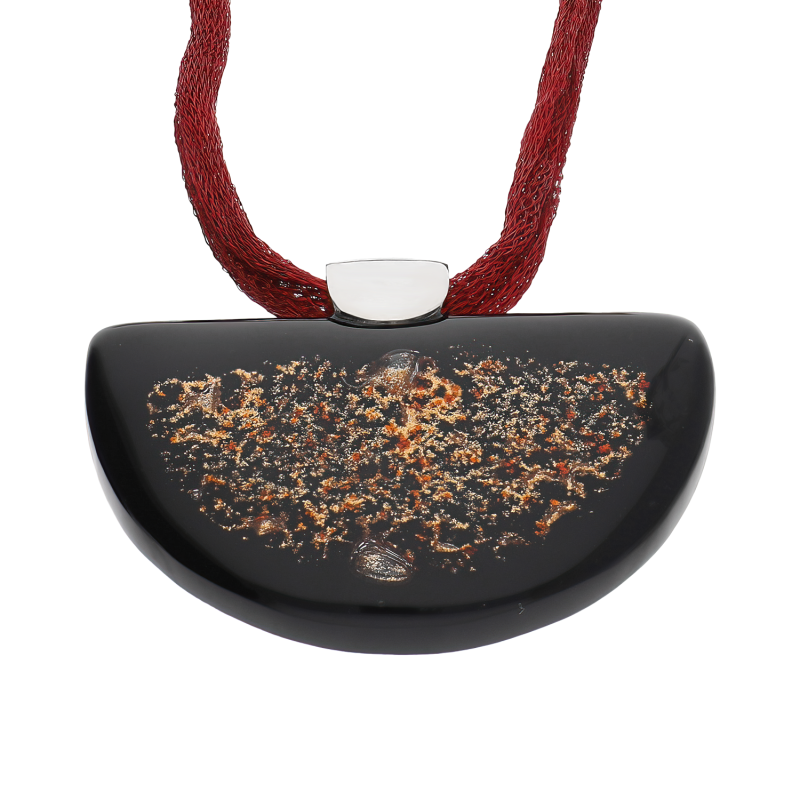 Srebrny Naszyjnik Szkło Murano Czarno-Brązowe pr. 925 - JubilerSezam.pl