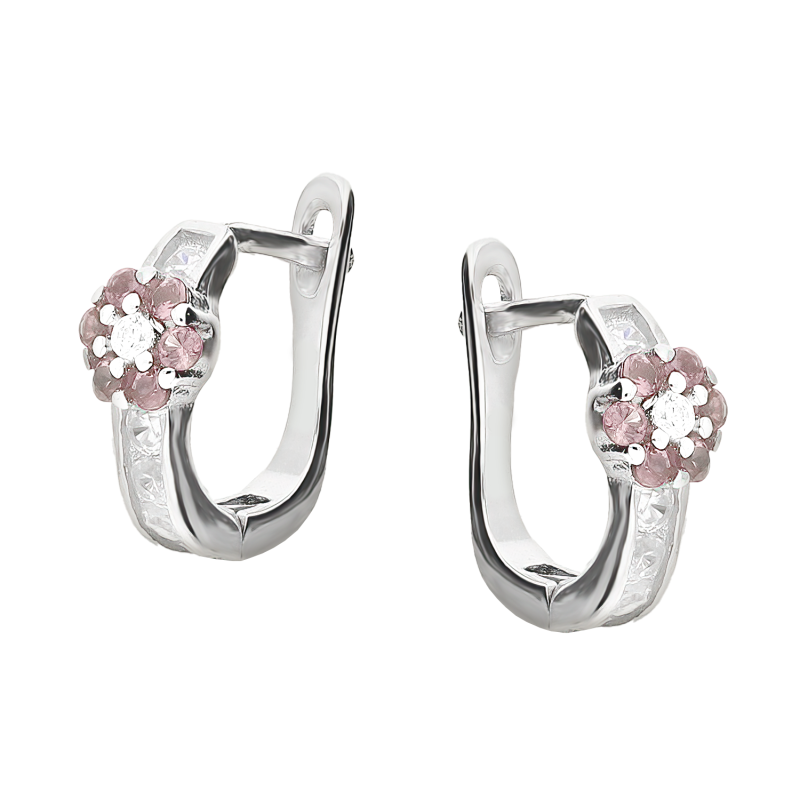 Srebrne kolczyki dla dziewczynki kwiatek z cyrkoniami - JubilerSezam.pl