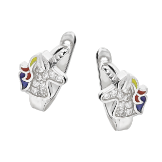 Kolczyki srebrne jednorożec z białymi cyrkoniami i emalią/ang.zap TB 22422 próba 925