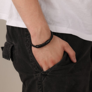 Bransoleta męska z czarnymi prostokątnymi blaszkami HS H-COOL059