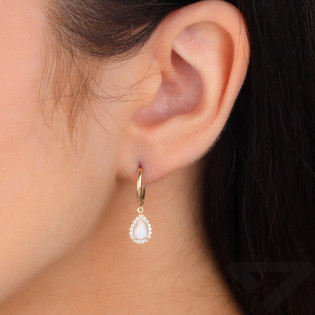 Złote Kolczyki Kreole z Opalem Jubilerskim pr. 375 - JubilerSezam.pl