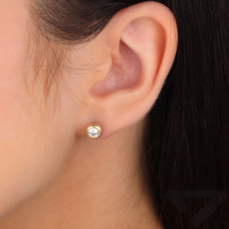 Kolczyki złote z białą cyrkonią w okrągłej oprawie/sztyft AR I9-I7SZE0048-FCZ próba 375