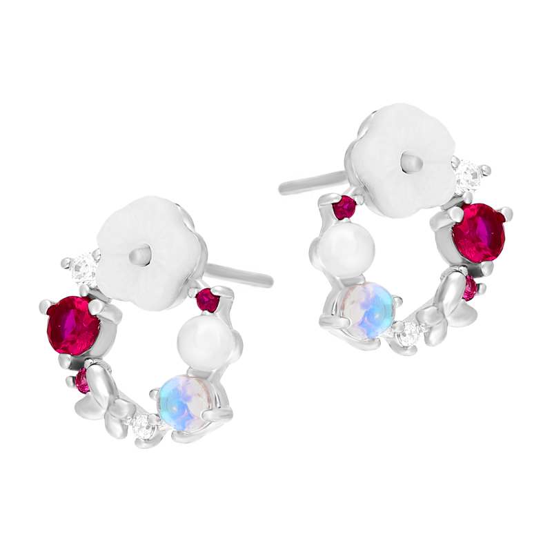 Kolczyki srebrne wianek z cyrkoniami i perłą/sztyft AT1006 próba 925