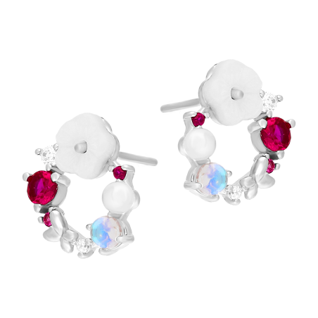 Kolczyki srebrne wianek z cyrkoniami i perłą/sztyft AT1006 próba 925