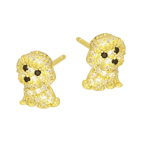 Kolczyki pozłacane dla dziewczynki pies z białymi i czarnymi cyrkoniami/sztyft HS2180 GOLD próba 925
