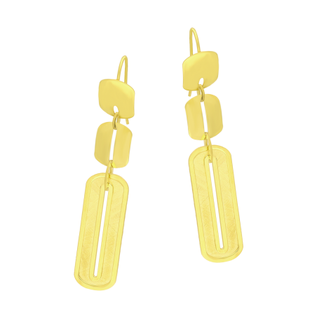 Kolczyki pozłacane szczotkowany prostokąt i dwa kwadraty/bigiel M3-386 GOLD próba 925