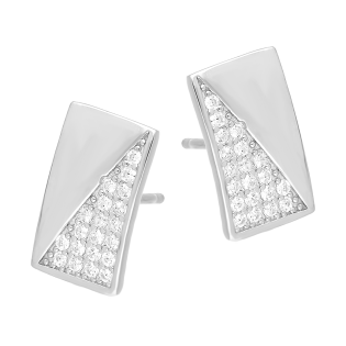 Kolczyki srebrne prostokąt z białymi cyrkoniami/sztyft PW747 ROD próba 925