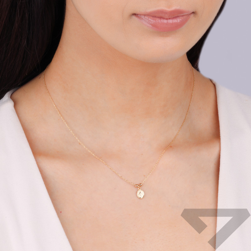 Naszyjnik złoty Niepokalana w owalu i gładkie kulki/rolo reg. M3-394 próba 585