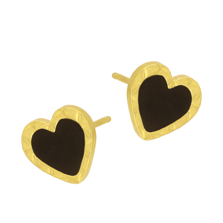 Kolczyki pozłacane serce z czarną emalią/sztyft M3 PW706 GOLD próba 925