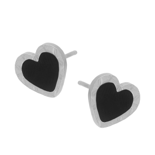Kolczyki srebrne serce z czarną emalią/sztyft M3 PW706 ROD próba 925