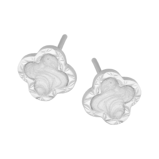 Kolczyki srebrne koniczyna z białą emalią/sztyft  M3 PW707 ROD próba 925