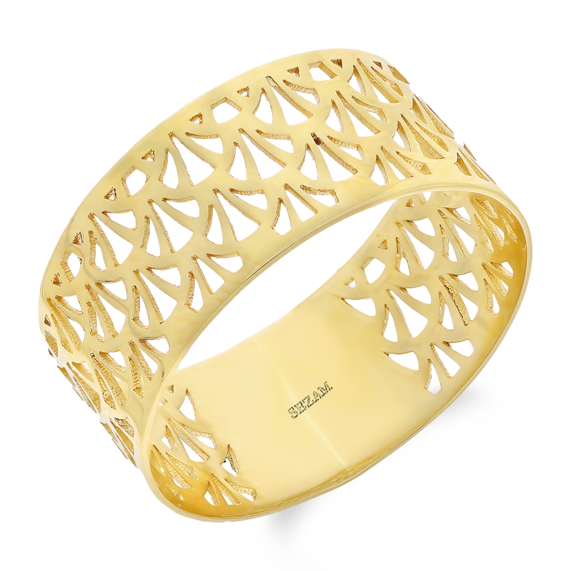 Pierścionek złoty ażurowa blaszka z wachlarzami AR X4LKR0728-2 próba 585
