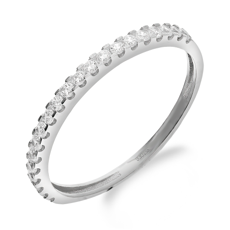 Pierścionek z białego złota z rzędem białych cyrkonii próba 375