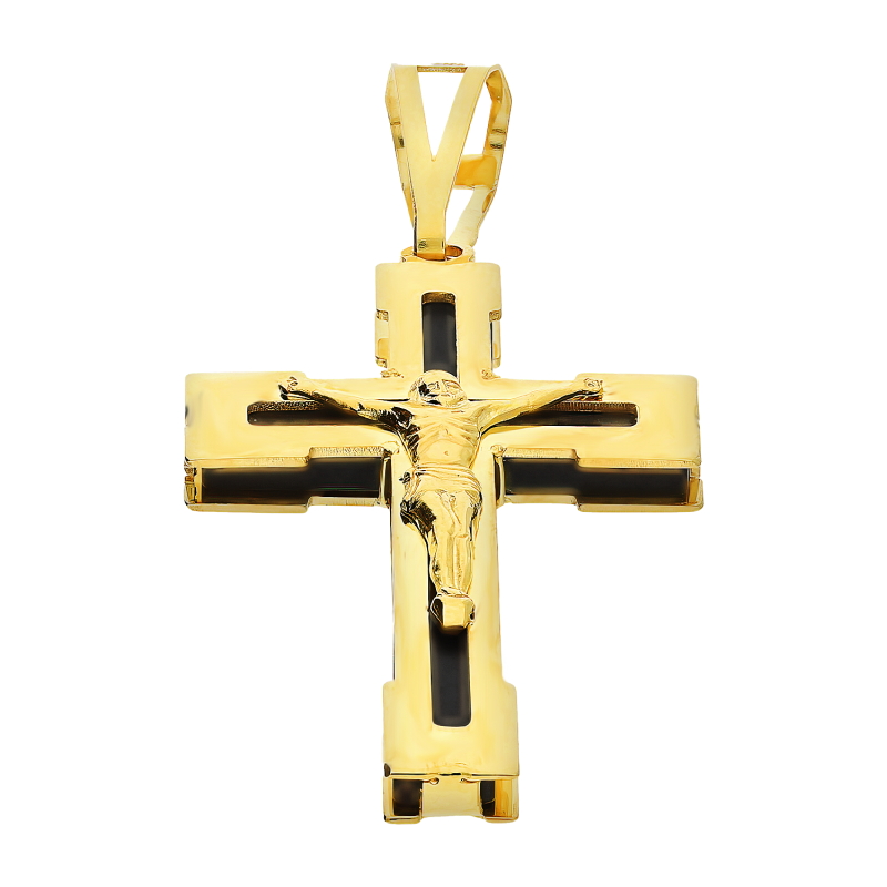 Krzyżyk złoty z wizerunkiem Pana Jezusa i onyksem PW-K1-big zawieszka próba 585