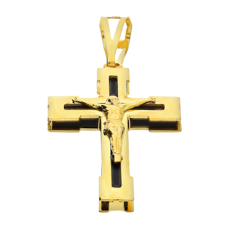 Krzyżyk złoty z wizerunkiem Pana Jezusa i onyksem PW-K1-big zawieszka próba 585