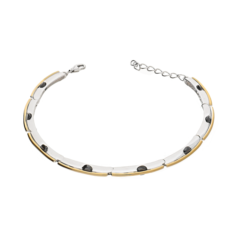 Srebrna bransoletka z czarnymi cyrkoniami i złotem pr. 925/375 - JubilerSezam.pl